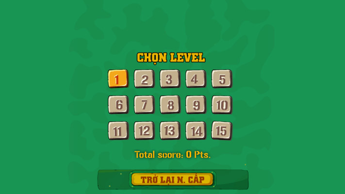 Có tất cả 15 màn chơi với độ khó tăng dần.