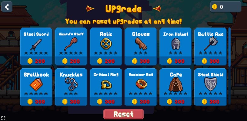 Sử dụng xu để mua các trang bị.