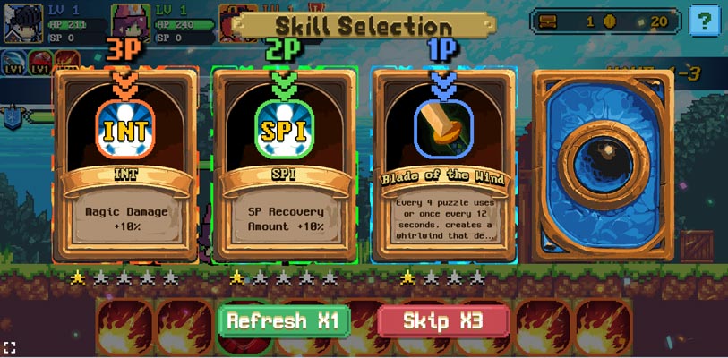 Nâng cấp kỹ năng các nhân vật.