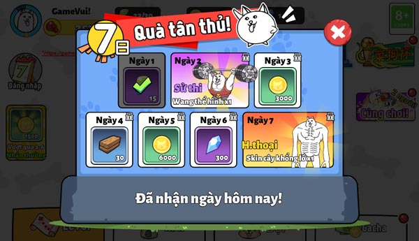 Rất nhiều quà tặng phần thưởng tân thủ