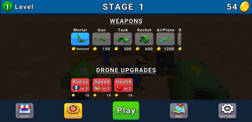 Dùng vàng để nâng cấp các vũ khí khác nhau.