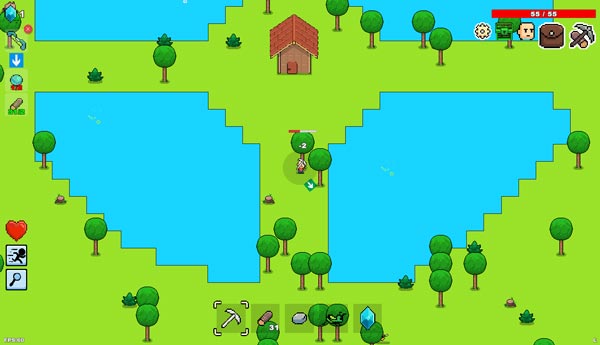 Điều khiển nhân vật anh chàng hói di chuyển và thu thập tài nguyên