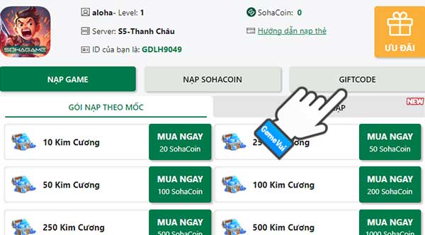 Chọn Giftcode
