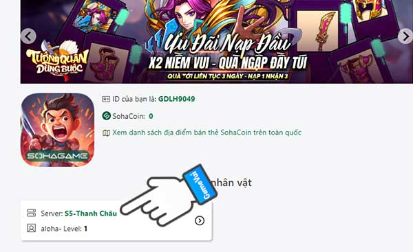 Chọn server và nhân vật