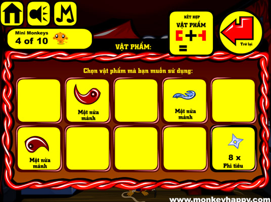 Ghép hoặc sử dụng các vật phẩm khác nhau.