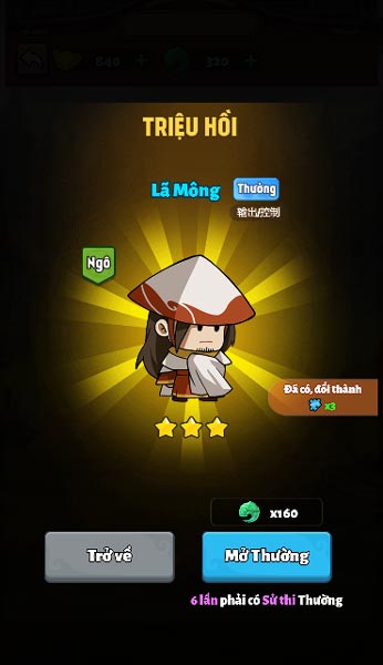 Chế độ quay thưởng để nhận nhiều tướng cao cấp