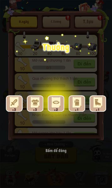 Nhiều phần thưởng có thể nhận được bằng hoạt động hàng ngày