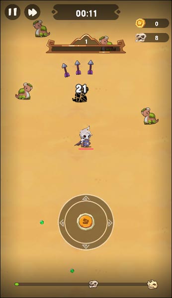 Điều khiển nhân vật hiệp sĩ Xương di chuyển và tiêu diệt quái vật