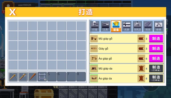 Chế tạo các đồ vật, dụng cụ dựa trên nguyên liệu thu thập được