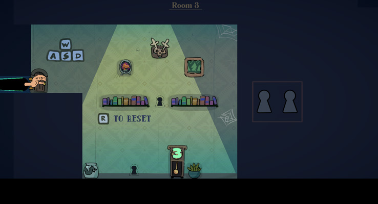 Điều khiển cánh tay đi qua các ổ khóa và các đồ vật để tìm chìa.