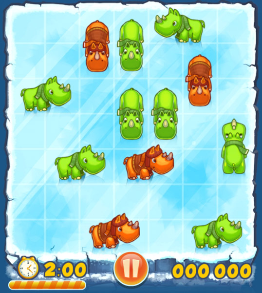 Điều khiển các chú tê giác màu sắc trượt băng sao cho những con cùng màu sẽ trượt cùng nhau.