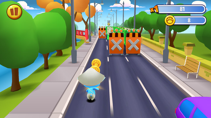 Điều khiển mèo xanh nhặt các đồng xu.