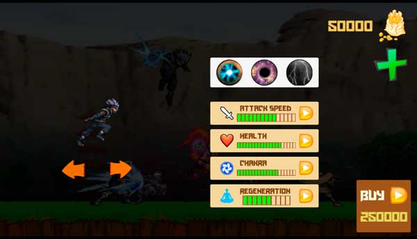 Nâng cấp chỉ số sức mạnh Ninja, hoặc mở khóa nhân vật mới trong Shop cửa hàng