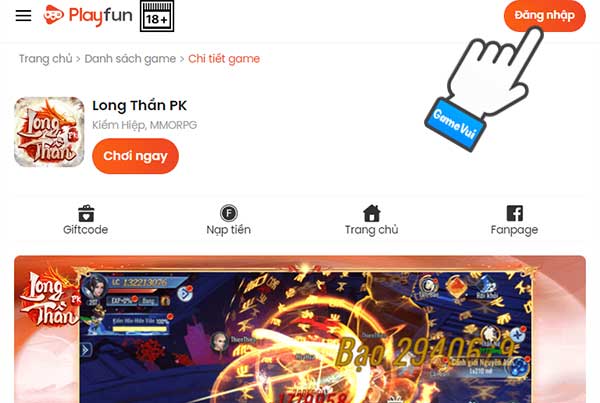 Đăng nhập tài khoản Long Thần PK