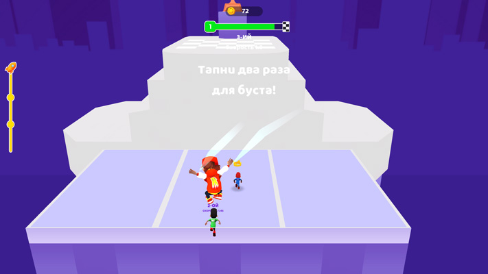 Nhảy qua các địa hình và về đích đầu tiên để qua màn chơi.