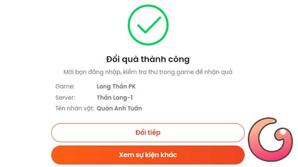 Đổi quà thành công