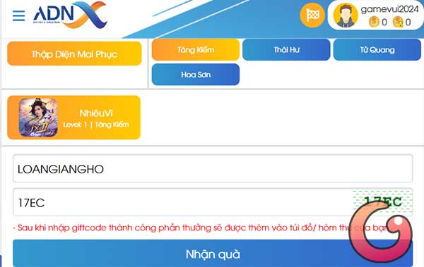 Nhập code để nhận quà