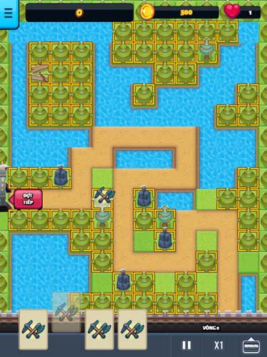 Dùng Rìu để chặt cây, tạo ô trống đặt tháp pháo