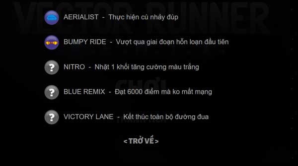 Các mốc thành tích có thể đạt được trong game