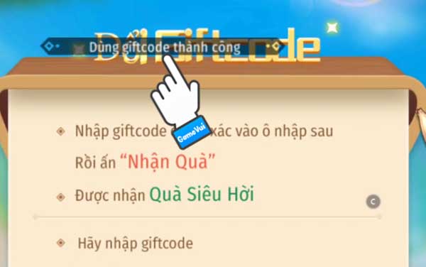 Dùng giftcode thành công
