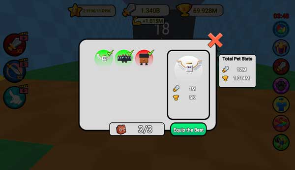 Mỗi nhân vật chỉ có thể mang tối đa 3 con Pet