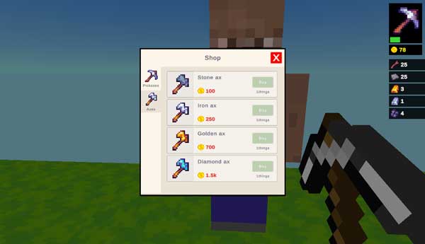 Mua, nâng cấp dụng cụ như rìu, cuốc... bằng xu vàng