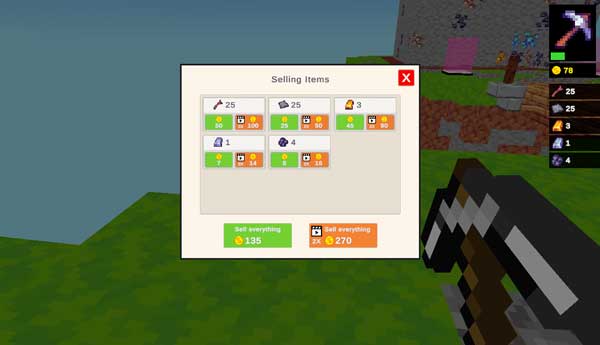 Thu thập thật nhiều tài nguyên và đem bán lấy xu vàng