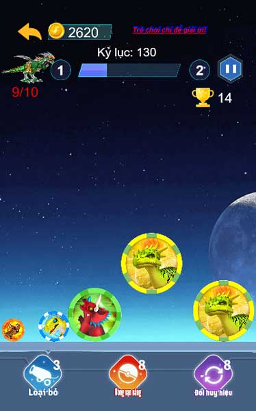 Thả các quả bóng 2048 hình khủng long để kết hợp chúng với nhau