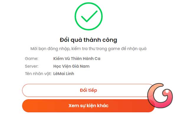 Đổi code thành công
