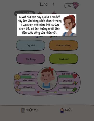 Hãy đưa ra 1 trong 4 lựa chọn trong mỗi năm phát triển của cuộc đời mỗi người