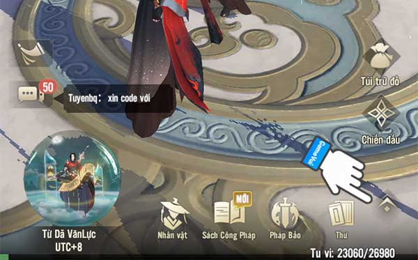 Chạm mũi tên hướng lên