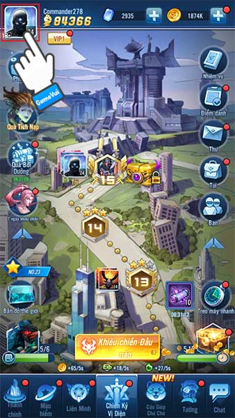 Chạm vào ảnh đại diện