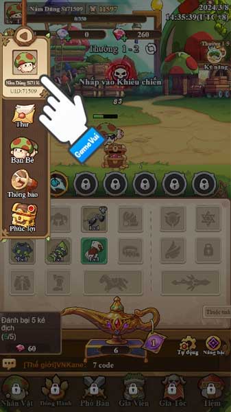 Chạm vào ảnh đại diện