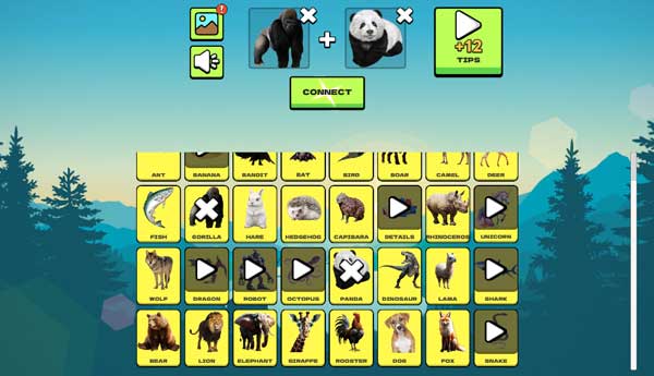 Lựa chọn 2 loài vật và đặt chúng vào ô