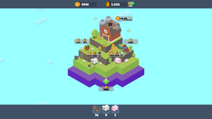 Thu thập xu và lúa mỳ để nâng cấp đảo của bạn.