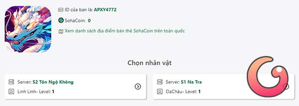 Chọn server và nhân vật