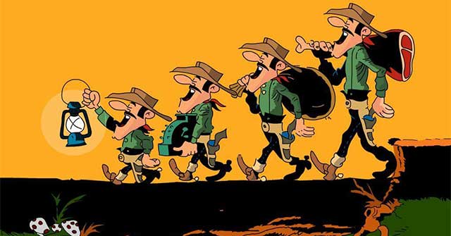 Trong truyện, Lucky Luke đeo chiếc khăn màu gì ở cổ?