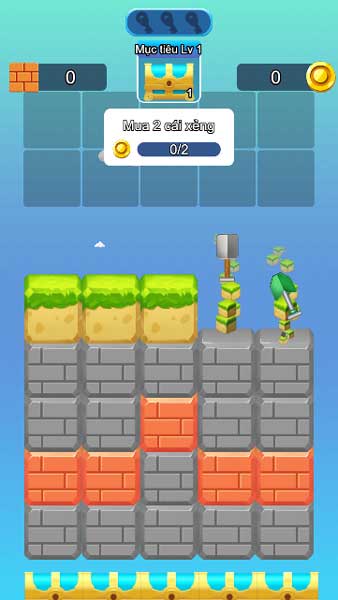 Bấm để thả những cái xẻng xuống và đào quặng Minecraft