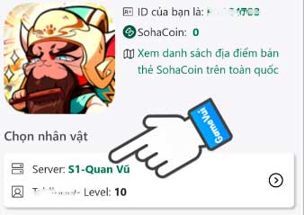 Chọn server và nhân vật game