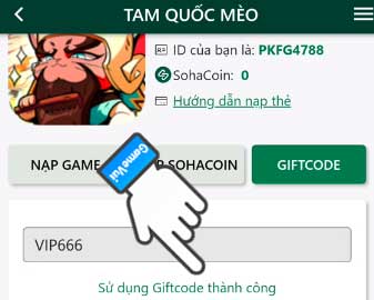 Sử dụng giftcode thành công