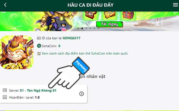 Chọn server và nhân vật
