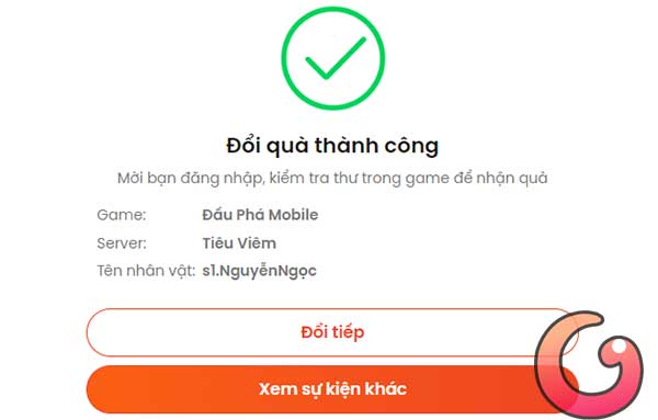 Đổi quà thành công