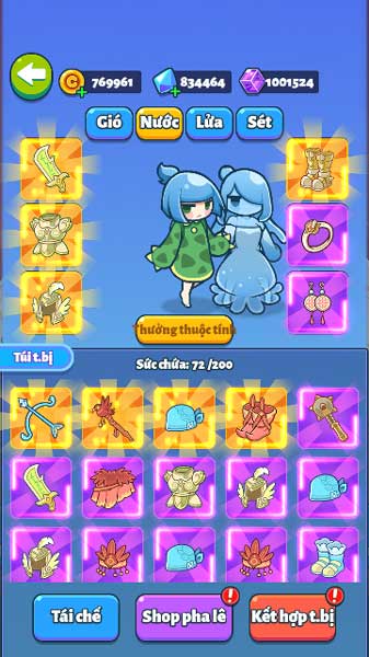 Hệ thống trang bị đối với các nhân vật Slime