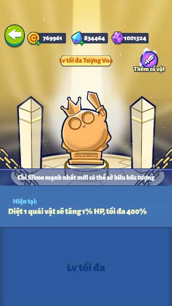 Đừng quên hệ thống cổ vật sẽ tăng rất nhiều sức mạnh cho chiến binh Slime