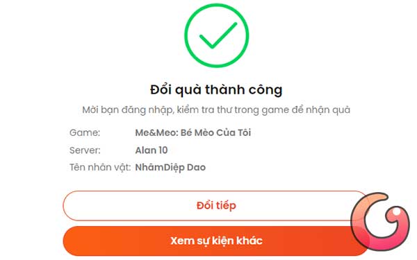 Đổi quà thành công