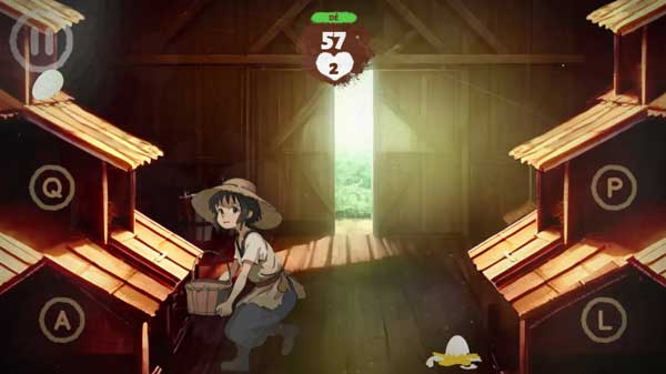 Hứng những quả trứng gà đang rơi từ trong ổ ra