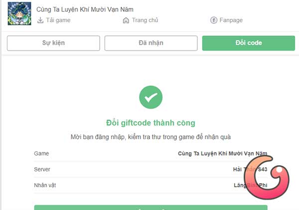Đổi code thành công