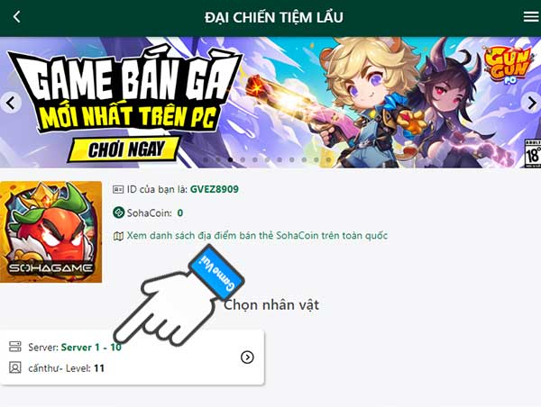 Chọn server và nhân vật
