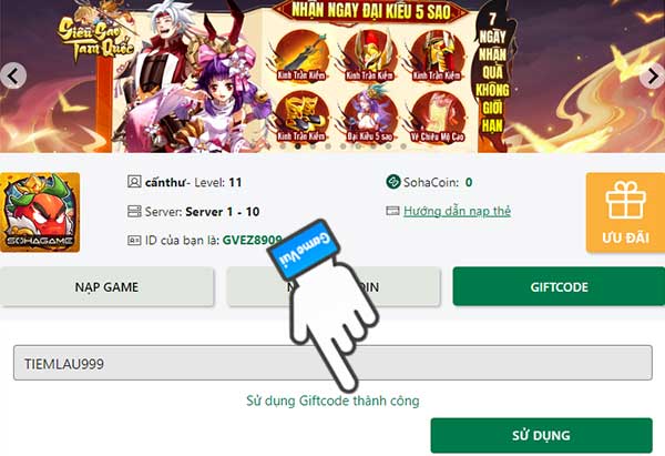 Sử dụng giftcode thành công