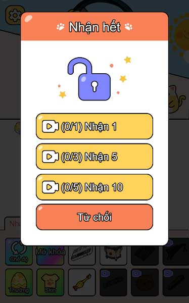 Xem QC để mở khóa các loại nhạc cụ khác nhau